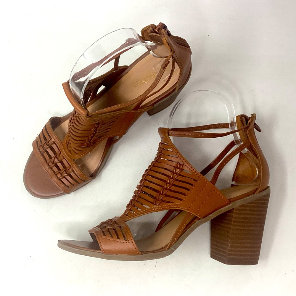 Merona Kerina Cognac Braided Slingback Block Heel Sandals Women's Size 8